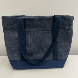 Cloverfields Blue Canvas Zipper Tote Bag 13x9